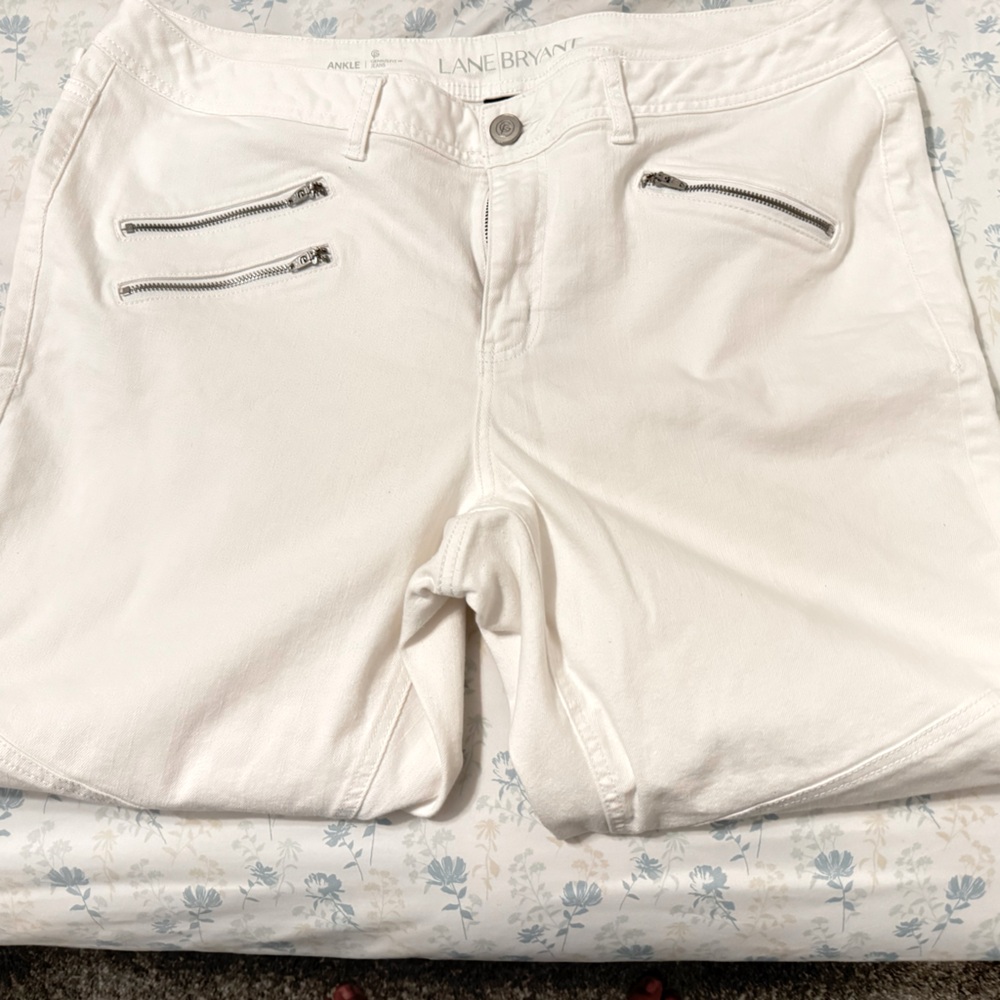 Lane Bryant White Denim Zip Pockets Ankle Skinny Genius Fit Plus Size